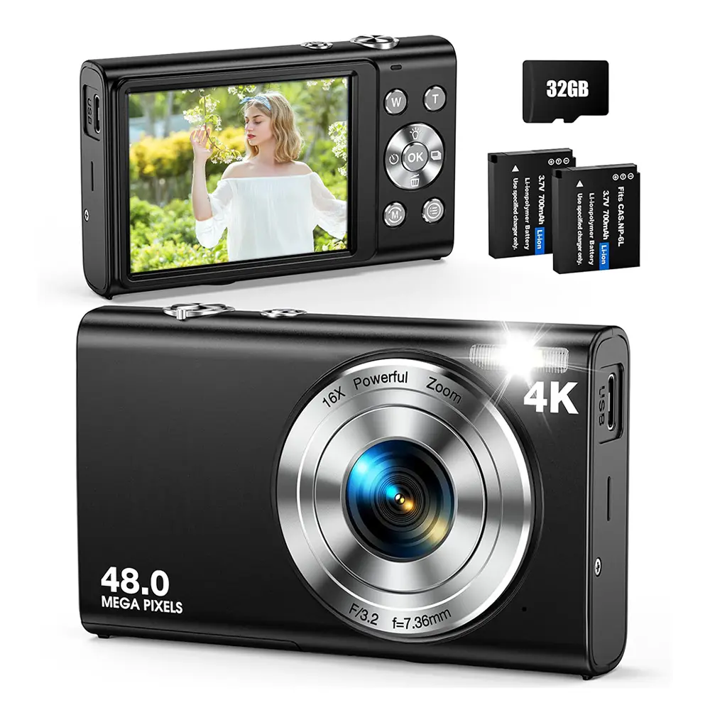 4K Autofocus Digital Camera for Photography & Video | 48MP, 16X Zoom, Anti-Shake, 32GB Card + 2 Batteries – Perfect for Teens & Beginners, Lcd Screen, Usb #SummerVibes