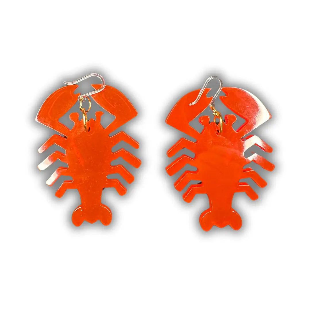 Crawfish Resin Dangle Earrings with Hypoallergenic Plastic Hooks – For Sensitive Ears
