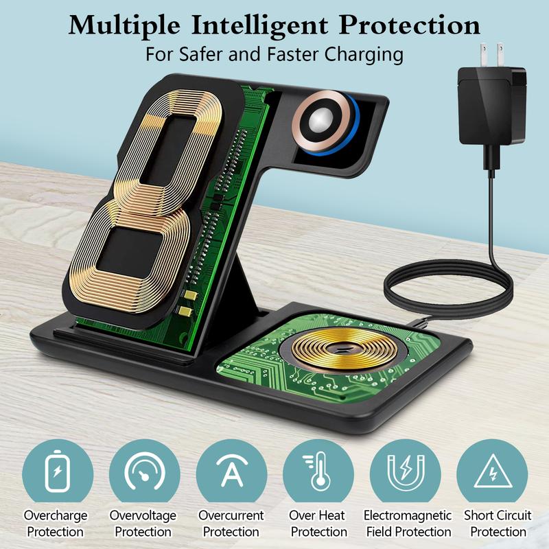 Wireless Charger, 3 in 1 Wireless Charging Station, Fast Wireless Charger Stand for iPhone 18 17 16 15 14 13 12 11 Pro Max XR XS, Apple Watch 8 7 6 5 4 3 2 SE, AirPods Pro 3 2 with QC3.0 Adapter Included