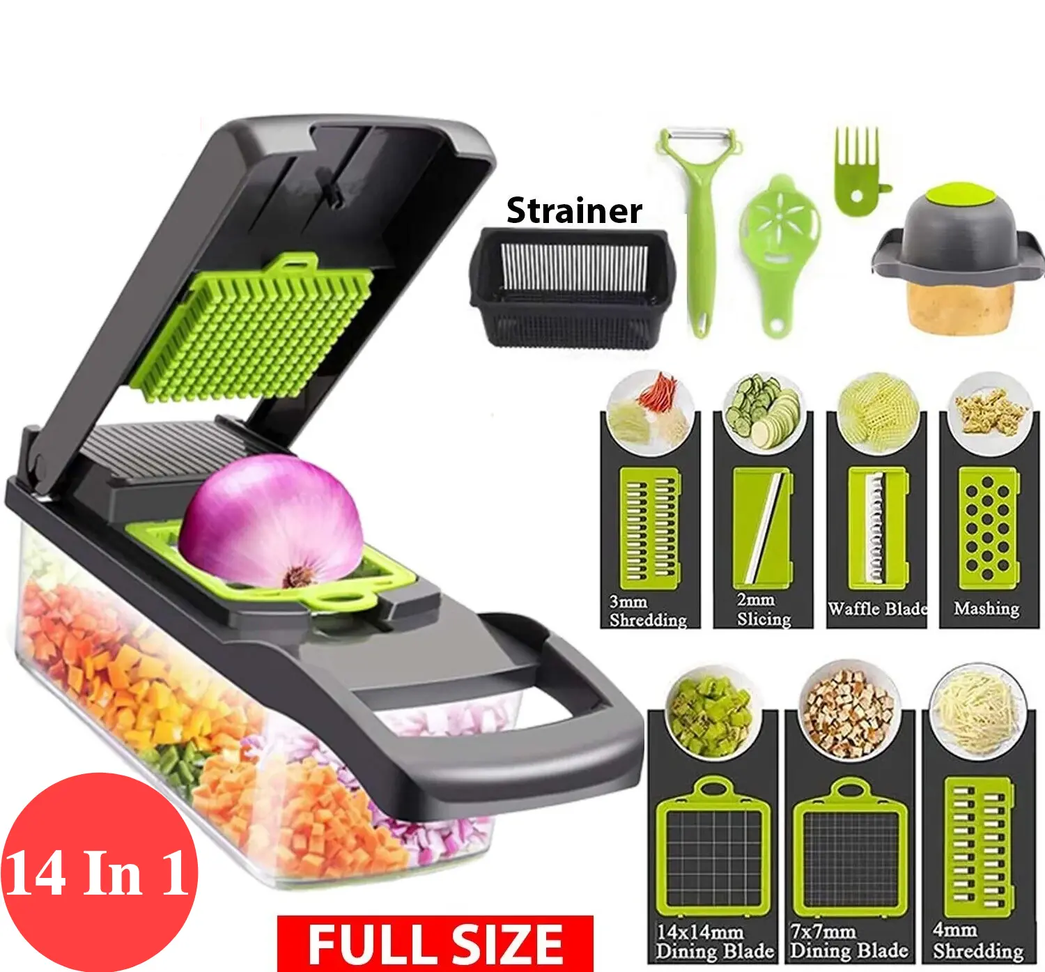 Premium 14-in-1 Multi-Function Fruit & Vegetable Chopper with Handle - Vegetable Cutter, Dicer, Slicer Kitchen Utensil for Efficient Food Preparation by Busy Cooks
