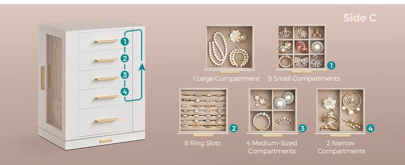 SONGMICS Jewelry Box 360° Rotating, Jewelry Storage Case with 5 Drawers,Glass Window, Spacious, Open Design, Great Gift