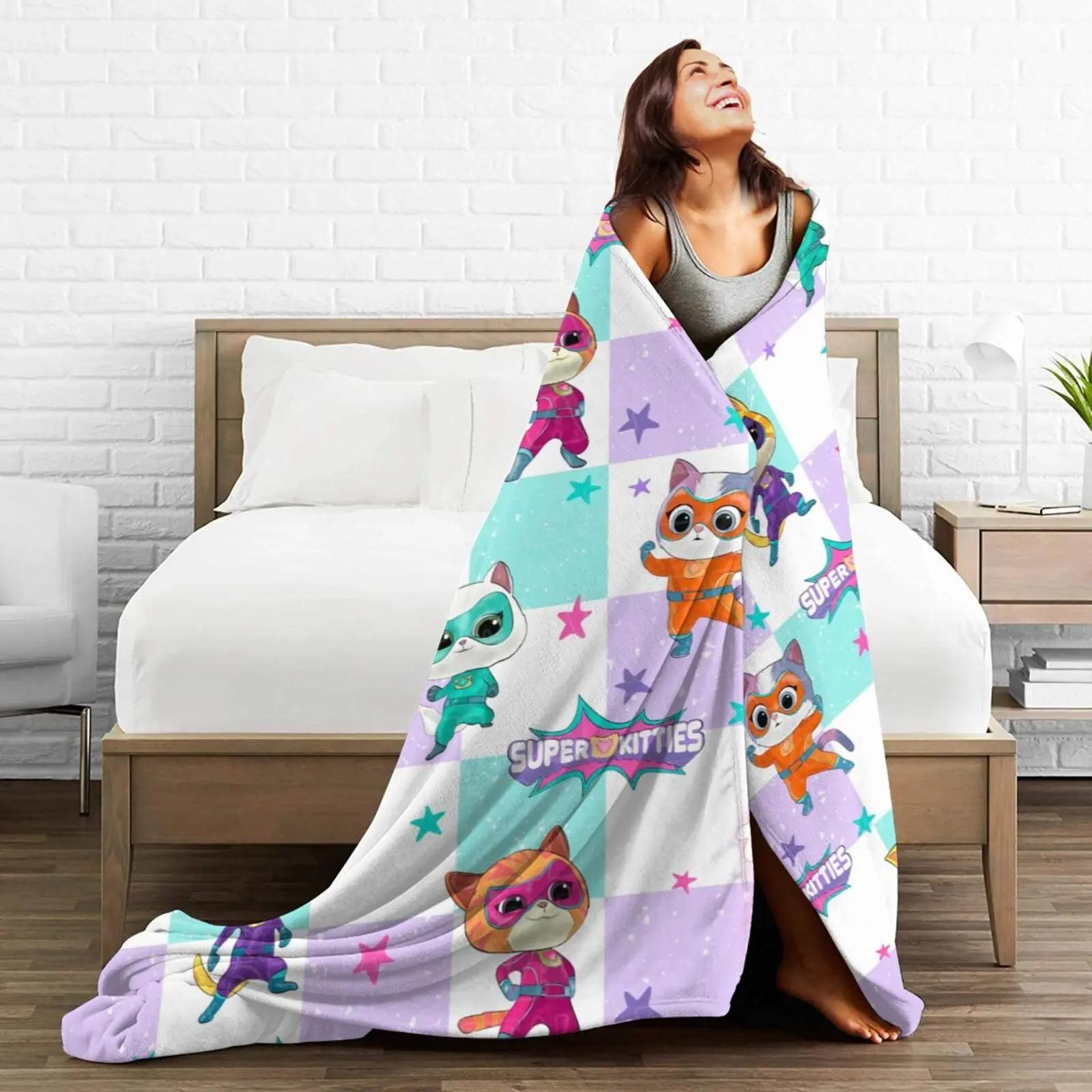 SuperKitties Cartoon Flannel Throw Blanket, Ultra Soft Lightweight Anti-Pilling Fleece Blanket, Decorative Sofa Bed Kids Room Decor, Ideal Watch Party Birthday Gift For Kids Boys Girls Toddlers