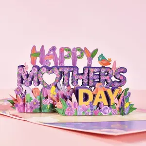 3D Happy Mother's Day Card, 1 Set Flower & Letter Pattern Greeting Card with Envelope, Creative Gift Card for Mother, Gift for Mom