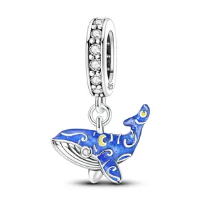 MULA Glow in the Dark Whale Charm for Pandora Bracelet – 925 Silver-plated Starry Night Blue Enamel Ocean Animal Dangle Bead, Luminous Marine Jewelry Gifts for Women & Girls