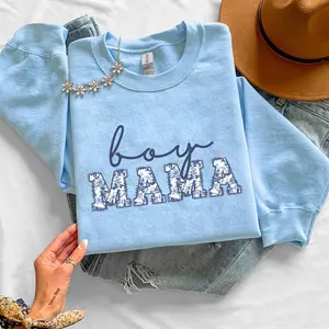 Boy Mama sweatshirt with a cute toile-style design, perfect for new moms, pregnancy announcements, gender reveals, baby showers, and casual everyday wear.