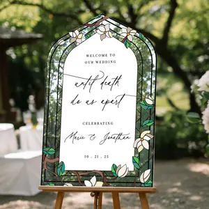 Stained Glass Wedding Sign, Floral Welcome Sign with Stain Glass Style
