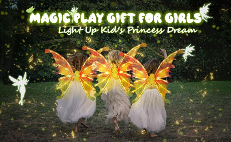 LED Light-Up Fairy Wings for Girls | Moving Butterfly Wings with Music & Lights | Adjustable Costume Accessory for Halloween, Birthday, Christmas & Cosplay | Perfect Princess Dress-Up Gift for Teens & Kids