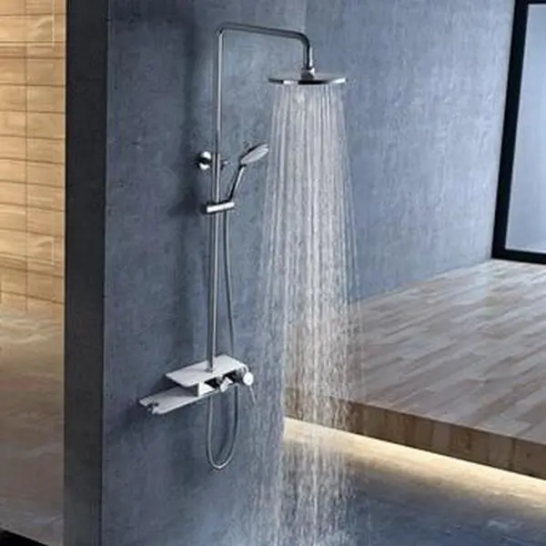 Clihome Silver Dual-Head Waterfall Shower Panel System - Wall Mount Modern Bathroom Fixture for Fashion Apartments, 2-Way Diverter Valve, 2 Chrome Thermal Controls, Stainless Steel, Fiberglass, Thick Glass, Water Saving Taps, Tempered Glass