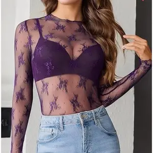 •	Lace Mesh Sheer Top