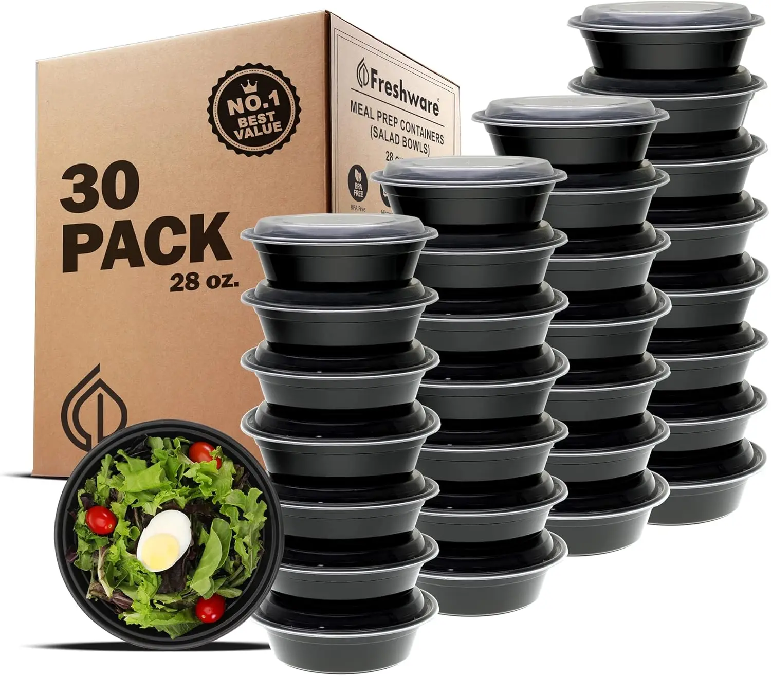 FRESHWARE 28oz Durable Solid Plastic Airtight Food Storage Containers (30 Pieces) - Reusable Lids, BPA-Free, Food-Grade, Microwave/Dishwasher/Freezer Safe, Stackable for Fridge Organization, Packing Lunch for Kids, Back To School Haul