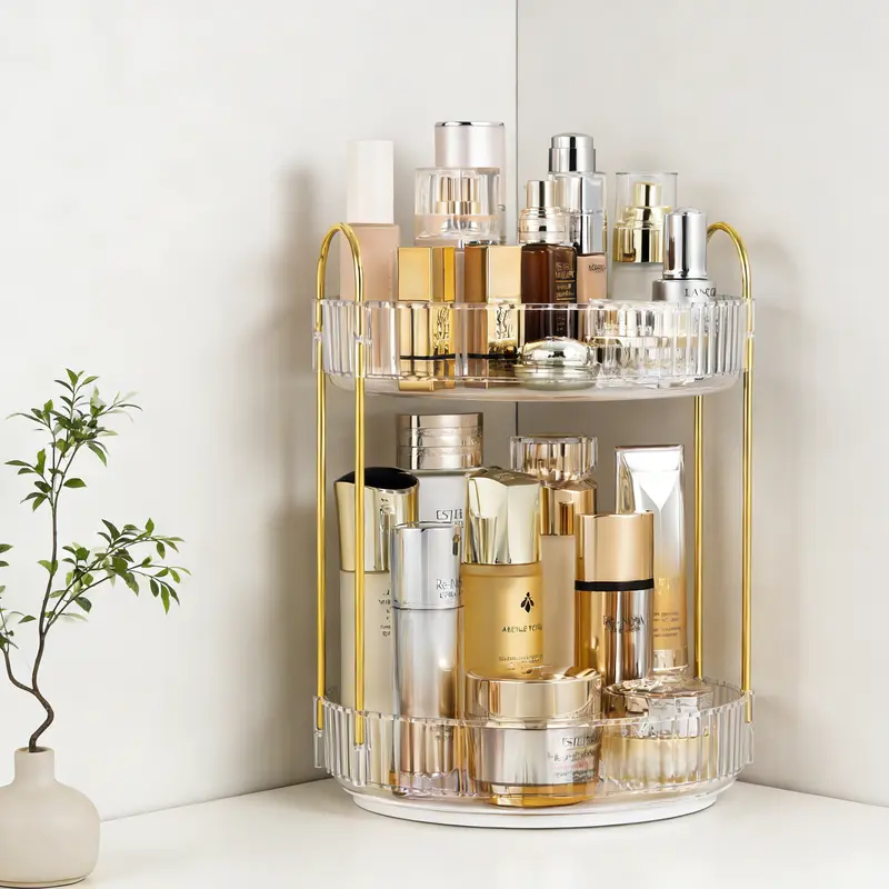 ABS 360° Rotating Round 2-Layer Makeup Organizer, 12.5x9.05x9.5in (31.7x23x23cm) Eco-Friendly Lazy Susan, Removable Parts for Easy Cleanup, Beauty Bathroom Desk Dresser Storage Holder for Makeup Containers, Valentine's Day Gift for Girlfriend