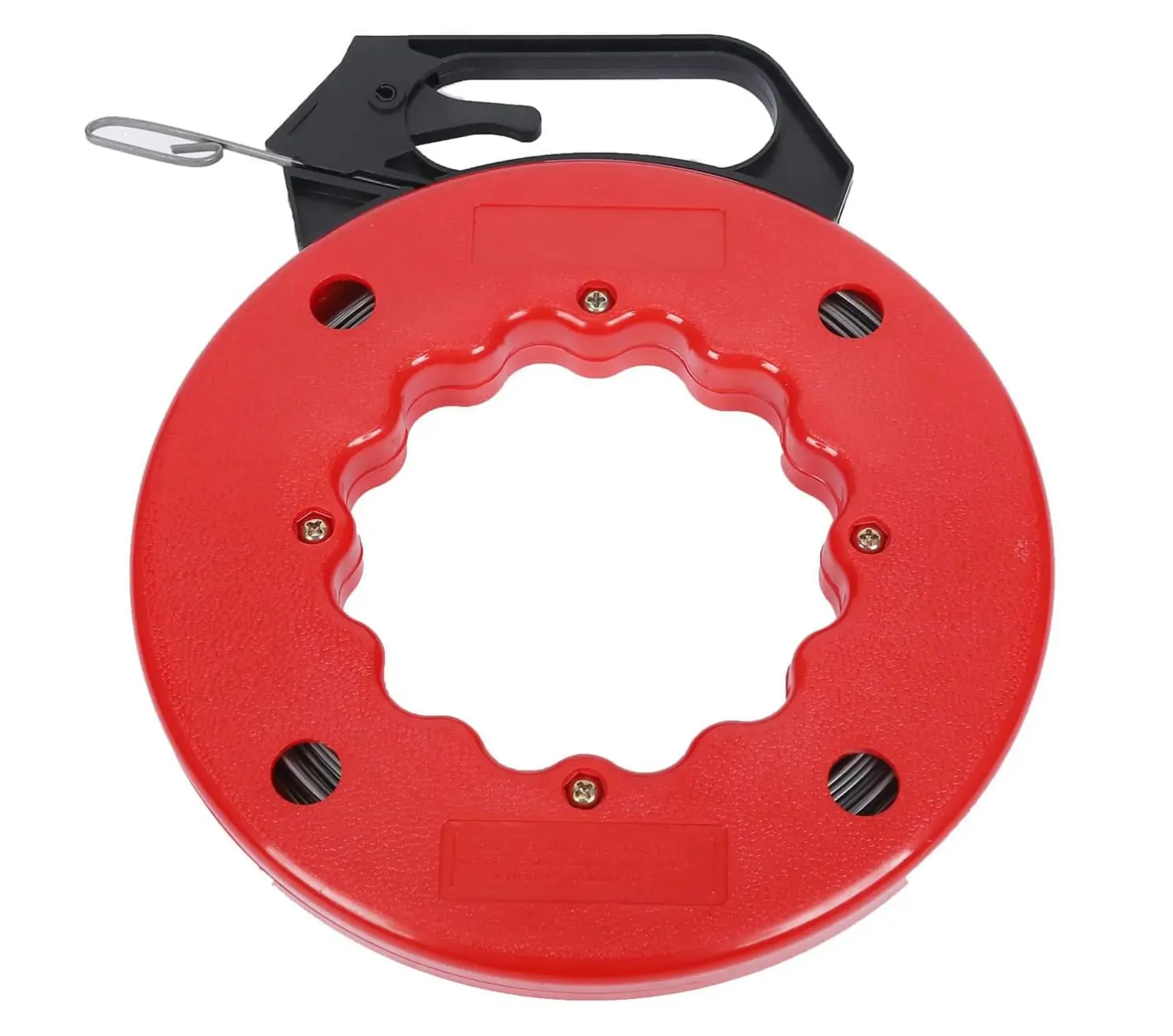 100-Foot Rust-Resist Steel Retractable Reel Fish Tape Wire Puller, 1/16-Inch Thick, 1/8-Inch Wide, 660-Pound Max Load, Double Loop Tip, Optimized Housing & Handle, Flexible for Cables, Wires, Drywall, Conduit