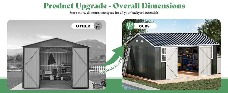 Amerlife Shed 4-pane Window Nordic Cottage Storage Shed Outdoor Metal Garden House Double Hinged Lockable Doors for Backyard Garden Patio Lawn