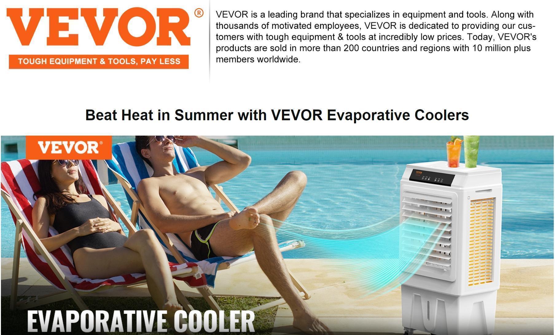 VEVOR Evaporative Air Cooler, 3100 CFM, 135° Oscillating Swamp Cooler with Adjustable 3 Speeds and 12 H Timer, 9 Gal Portable Air Cooler for 950 Sq.ft, Indoor/Outdoor Use