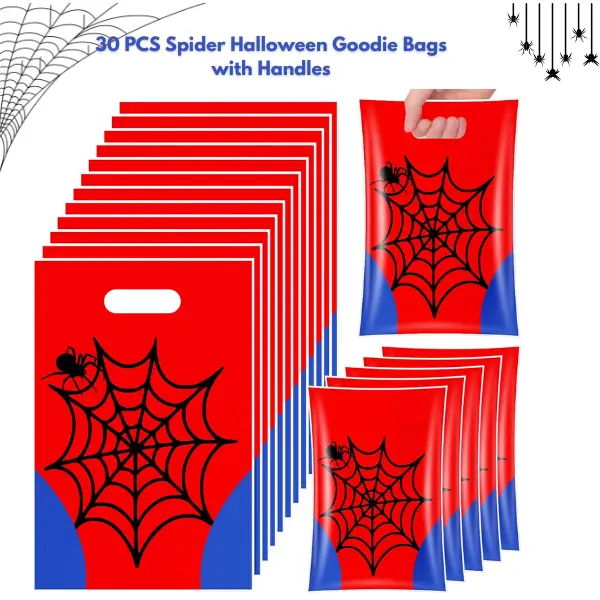 30 PCS Spider Halloween Goodie Bags with Handles, Trick or Treat Candy Bags, Spider Web Party Favor Bags, Halloween Gift Bags, Cookie Treat Bags, Birthday Party Supplies