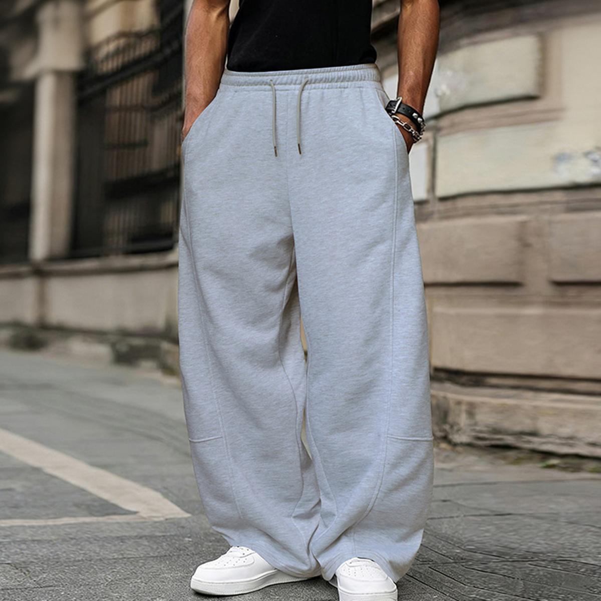Men's Baggy Sweatpants, Loose Fit Casual Drawstring Elastic Waist, Wide Leg Joggers Trousers with Pockets, Comfortable Daily Wear, Sports Bottoms