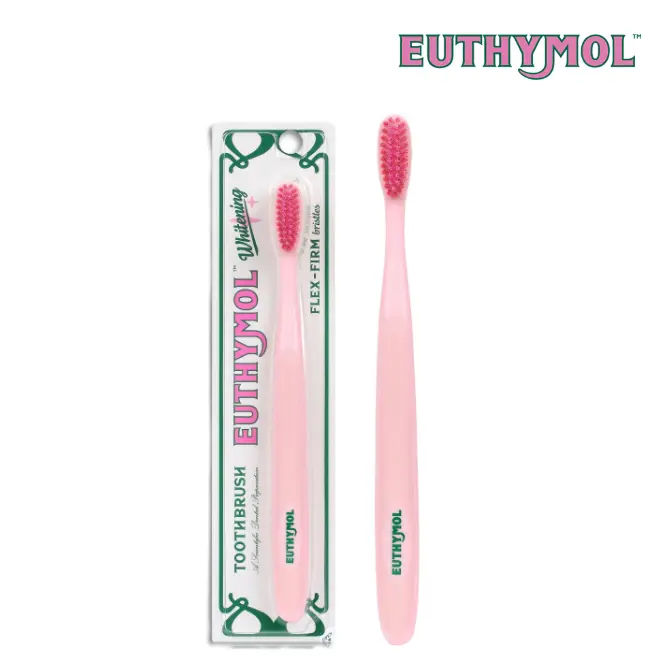 Euthymol Whitening Toothbrush (White/Pink, 1 Count) - Firm Bristles, Intense Cleaning Experience, Enhanced Plaque & Stain Removal