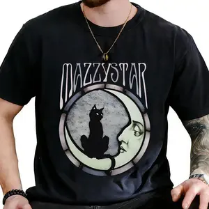 Mazzy Star Moon And Cat T-Shirt 90s Alt Rock Hope Sandoval Vintage Gift For Fan Made In USA For Women For Men [Urbanvoice Decay.US 180G/230G 100% cotton short-sleeve/hoodie, soft and comfortable]