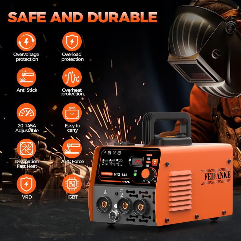 [2026 NEW ]FEIFANKE 145Amini  Welder machine with 110V, 3-in-1 MIG/ARC/Lift TIG mig welder ,IGBT Inverter synergic control ARC /MMA Welding Machine, protable LED Digtital Display Gasless Welder ,For Repair Work ＆DIY