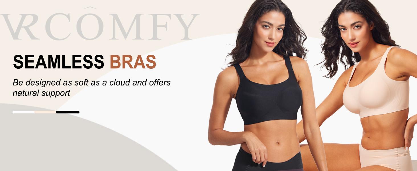 VRCOMFY Women’s Wireless Bras – Full Coverage, Comfortable Padded T-Shirt Bra, Everyday No Underwire Support