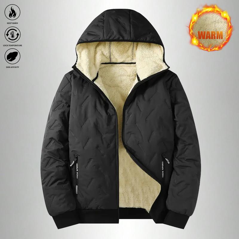 Men's Thick Winter Jacket, High Quality Hooded Jacket with Warmth and Windproof Features, Suitable for Arctic Travel and Daily Commuting, Machine Washable, Wool Lining for Enhanced Warmth, Polyester  Essential Outdoor Sportswear, F classic solid color