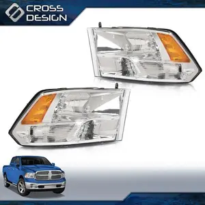 CROSSDESIGN Headlight Assembly Fit For 2009-2018 Dodge Ram 1500 2500 3500 Quad Chrome Pair