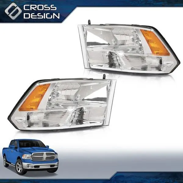 CROSSDESIGN Chrome Look Durable PC Base LED Headlights Assembly Kit, Easy Install Car Lighting, Pair of Front LED Lights for 2009-2018 Ram Trucks 1500/2500/3500 Quad Cab, Factory Direct Car Exterior Upgrade, Upgraded Headlight Kit Lighting Assemblies & Co