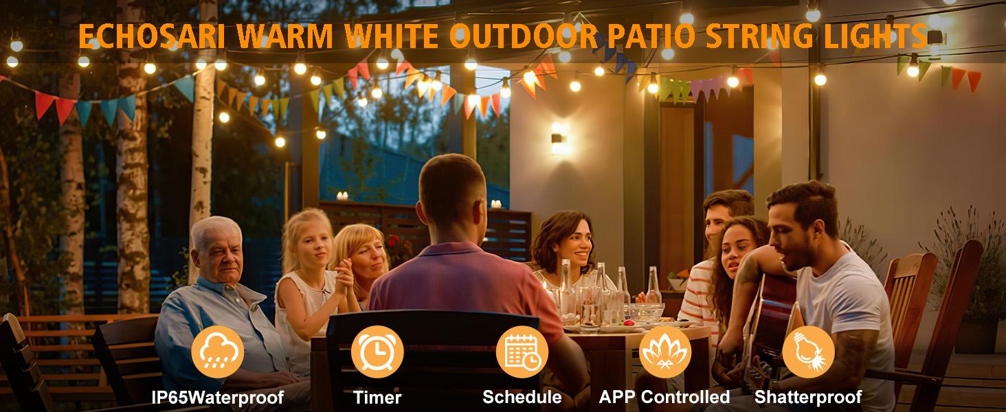echosari Outdoor String Lights with APP Control, 200FT G40 LED String Lights for Outside with 84 Shatterproof Bulbs, Hanging Patio Lights for Balcony Apartments Backyard, Bistro,Garden, Porch, Party
