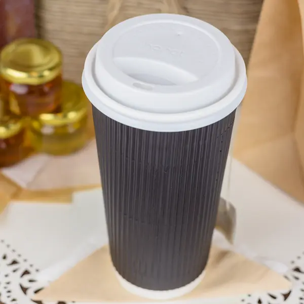 [500 ct] 20 oz Paper Coffee Cups | Ripple | 90 mm | Black