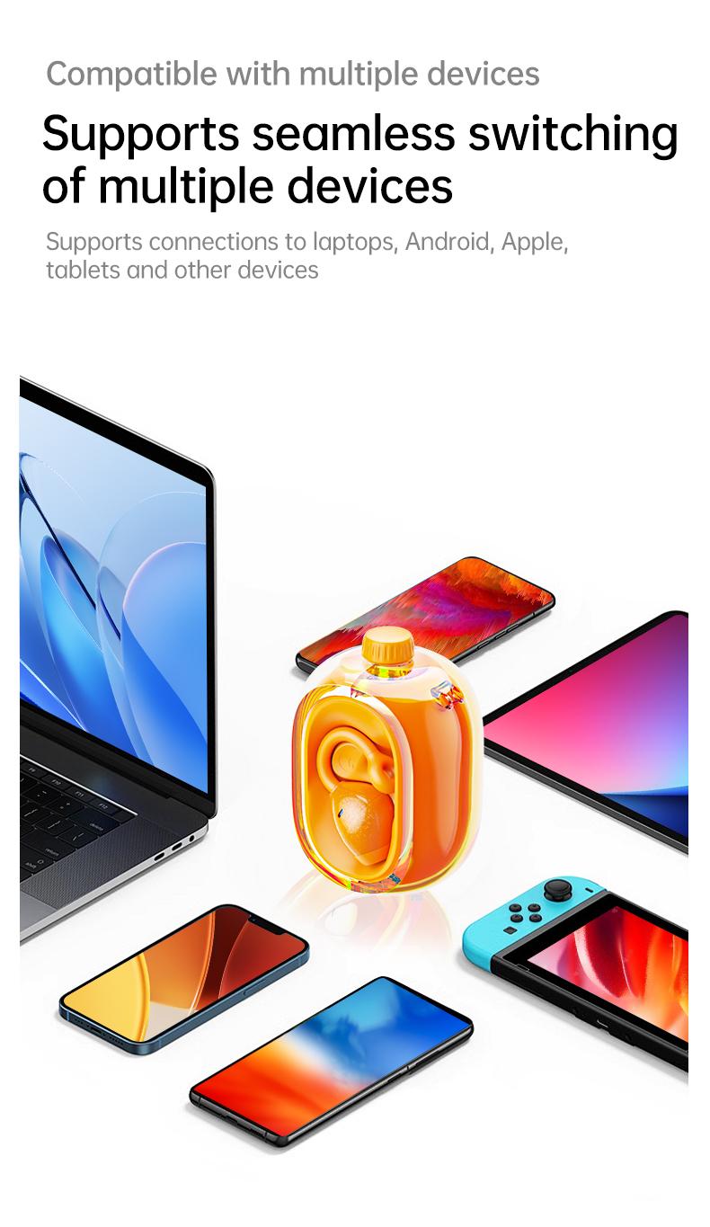 In-ear Ear Clips Wireless Earbuds, 360° Rotation decompression tool, Bluetooth 6.0 High-definition call Earphones, 30h Super Long Battery Life Headphones,suitable for work,sport, with silicone soft lanyard