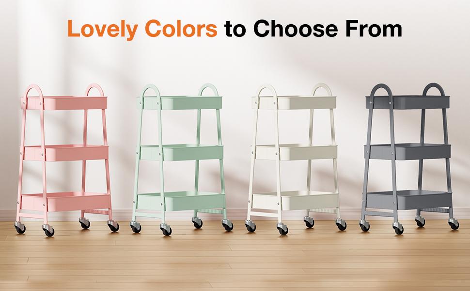 3 Tier Small Rolling Cart,Metal Utility Storage Organizer Mobile Shelving Unit with Caster Wheels for Snack Bedside Narrow Places