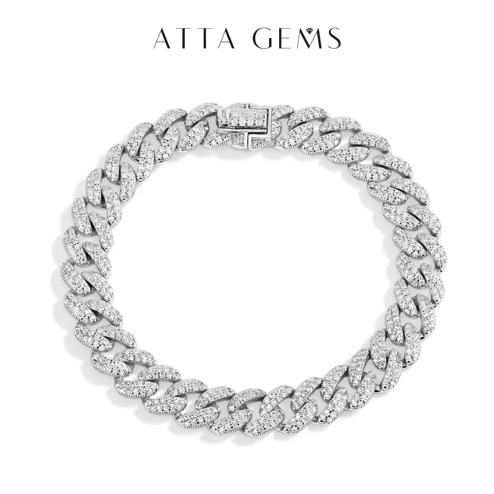 ATTAGEMS Unisex Chain Bracelet, Cuban Link Tennis Style with D-VVS1 Full Color Moissanite, Fine Jewelry Accessories for Women & Men, Men's Accessories, Exquisite Bracelet, Link Chain Bracelet