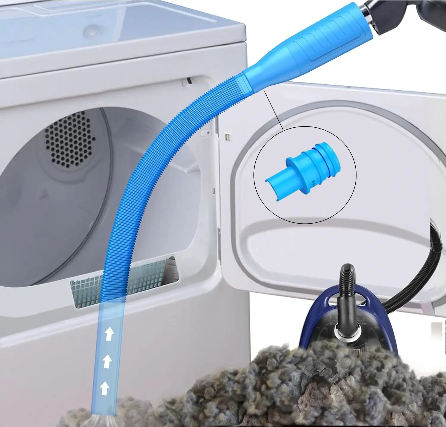 Dryer Vent Cleaner Kit Vacuum Attachment - Dust Removal Tool, V1 Lint Remover, Power Washer, Brush Accessory Sets, Round/Flat Heads, Hose, Multi-Combination Maintenance Tools That Connects to Vacuum Handle & Easily Removes Lint, Indoor Cleaning Tools