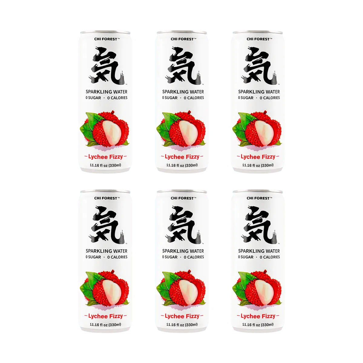 Chi Forest Lychee Sparkling Water, 6-Pack Cans, 330ml Each - Zero Sugar, Zero Fat, Zero Calorie Refreshing Drink