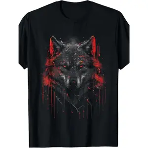 100%25 Made in USA, 180g Wolf Dark Lone Moon Savage Mythical Wild Art T-Shirt
