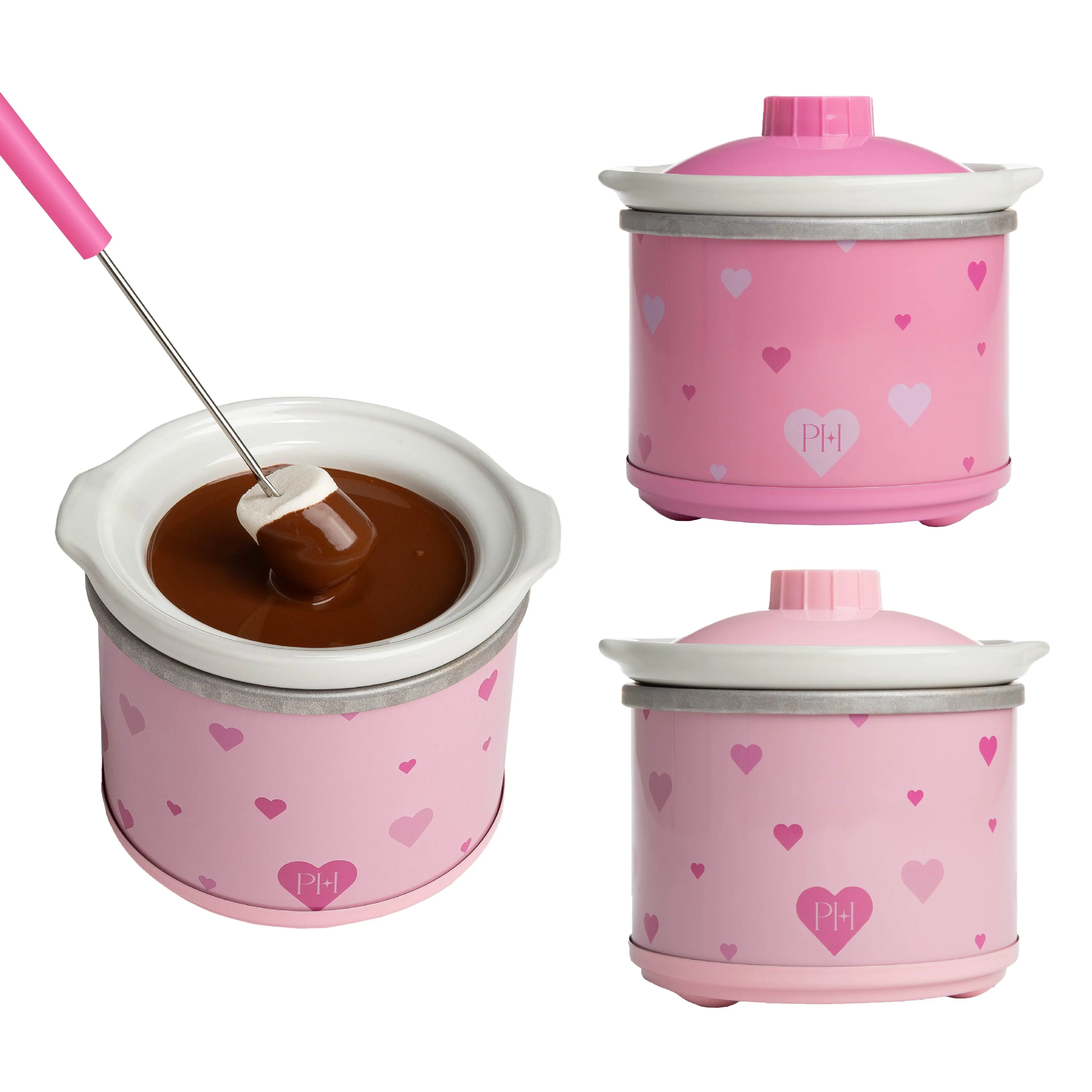 Paris Hilton Portable Mini Dip Warmers, Set of 2, 20 oz Stoneware Pots with Warming Bases, Kitchen Cookware
