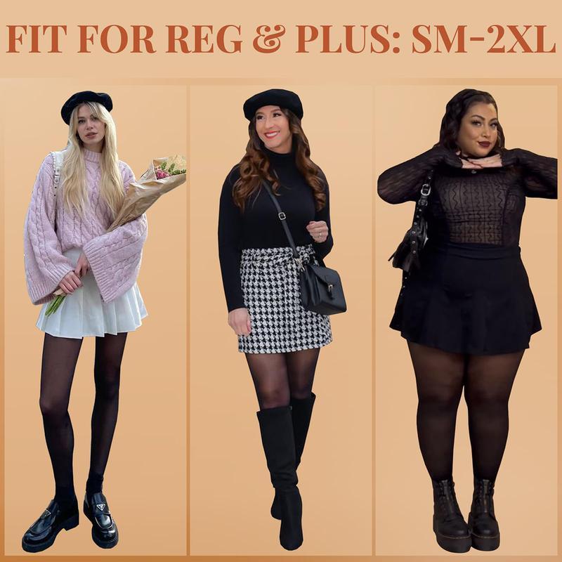 Women's High Waist Fleece-Lined Wool Tights Minimalist Black Leggings Plus Size Comfortable Thigh Highs for Autumn Winter