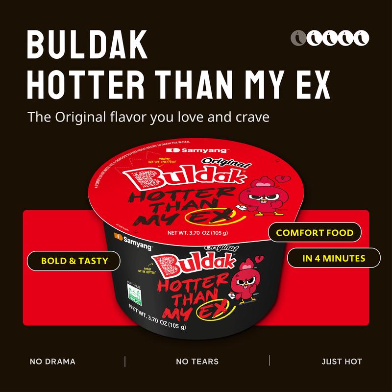 Samyang Buldak Hotter Than My Ex | Original Hot Chicken Spicy Flavor | Korean Instant Ramen Noodle | Big Bowl | Easy Prep | Convenient | 6-Pack | 3.7oz |