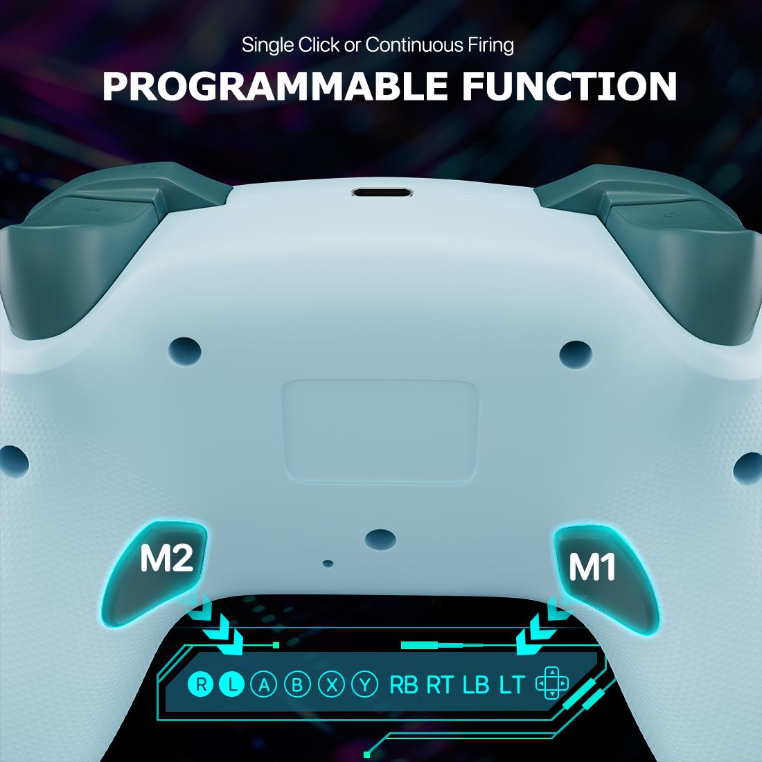 Wireless Gaming Controller for PC, Switch/Switch 2, iOS, Android, With 2.4G Adapter, Hall Effect Stick & Trigger, Back Paddles, Turbo Mode, No Stick Drift, Lake Blue AG46