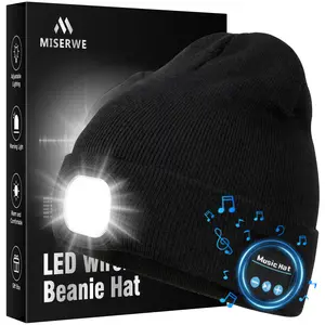 Bluetooth visorless cap with headlamp strap, integrated earphones and microphone, stereo surround sound. Ideal for running, hiking and jogging. Suitable for men and women. Halloween/Christmas gift (white light)