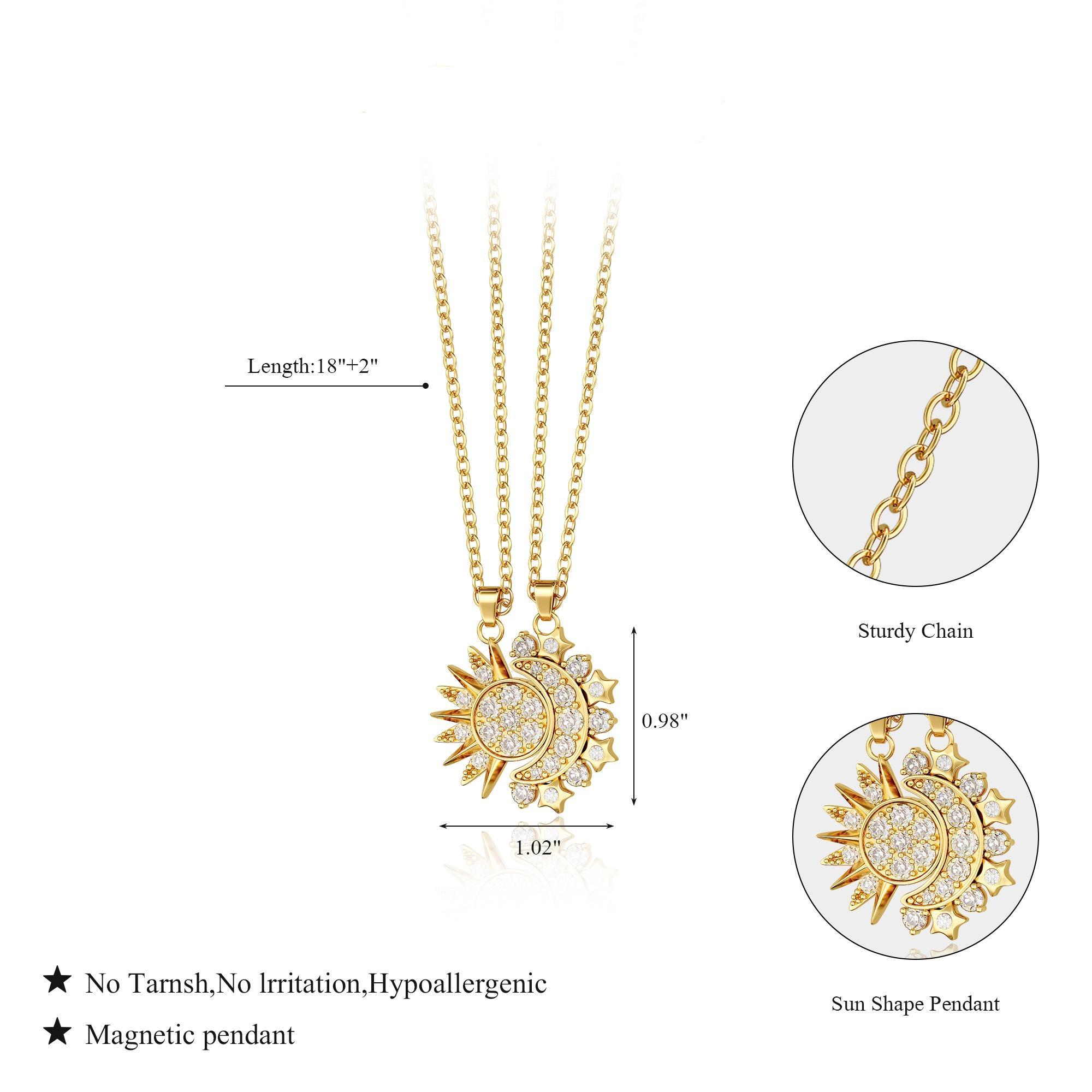 Tewiky Sun and Moon Magnetic Pendant Necklace for Women, Nickel-Free Copper, Lightweight & Comfortable, Elegant Jewelry Gift for Party, Love & Back to School