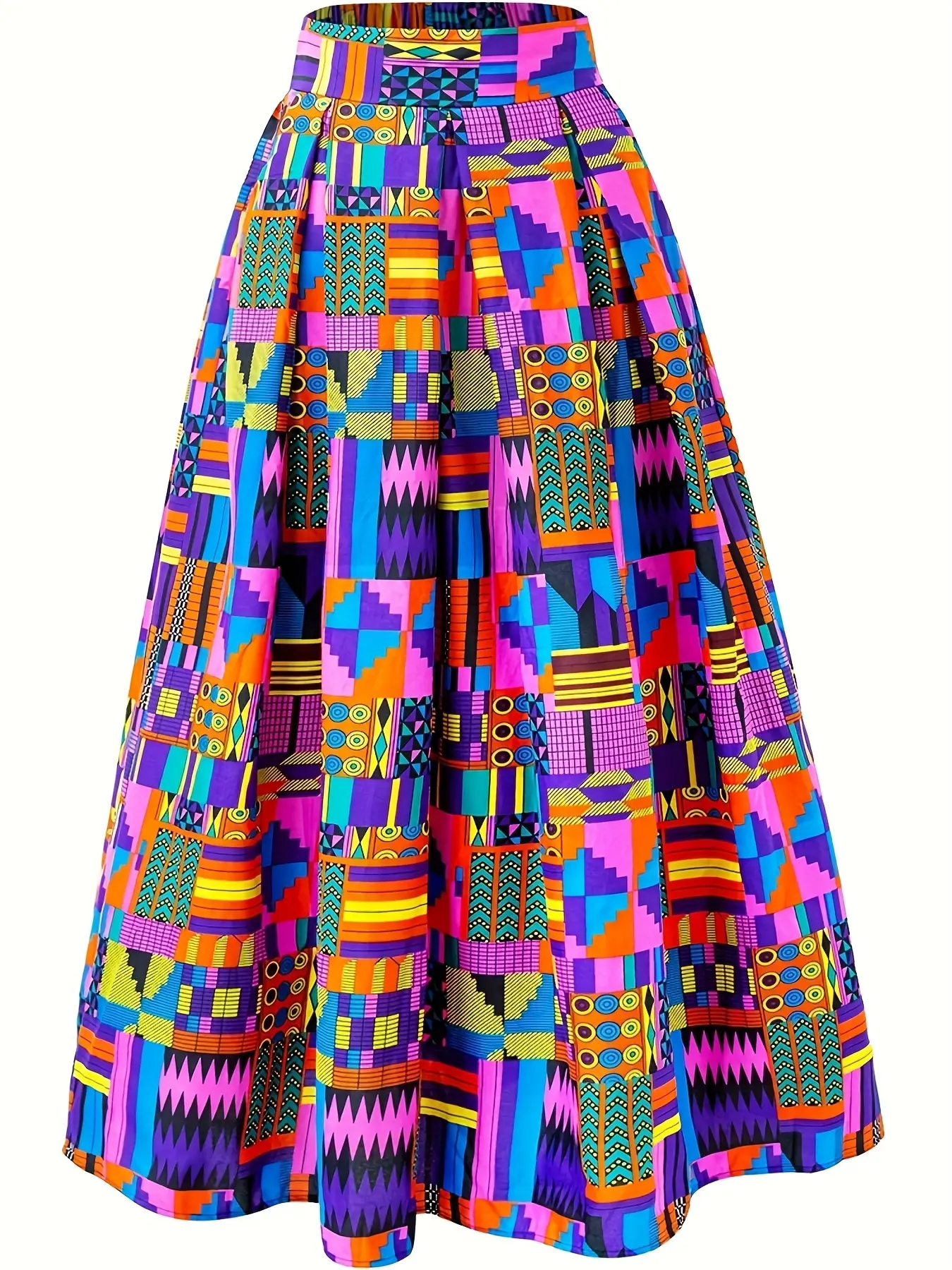 Kente Wax Skirts And Ankara Style Garments Featuring African Geometric Prints Colorblock Print High Waist Printed Skirt Street Fashion Skirt. Womenswear