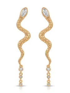 Ettika Serpentina Earrings 18k Gold Plated Brass Cubic Zirconia 1.5 Inch Post Closure Unique Serpentine Design for Adults