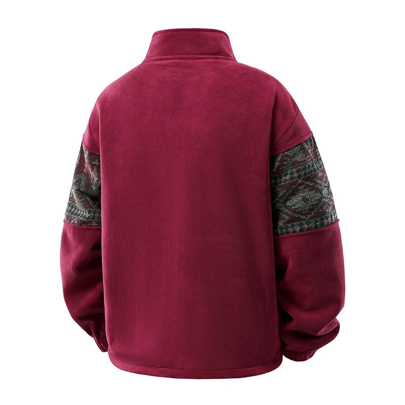 Men's Ethnic Pattern Full Zip Cardigan Sweatshirt, Stand Collar Casual Jacket, Fleece Lined Warm Loose Baseball Jersey, Men's Top for Autumn and Winter, Everyday Wear Sizes S-4XL