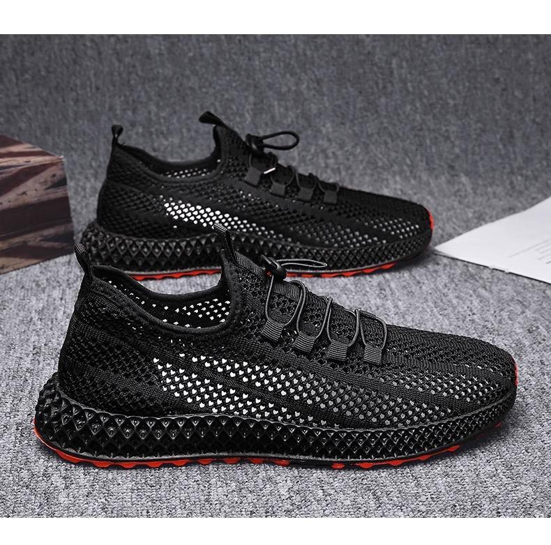 Summer New Trendy Fashion Mesh Breathable Shock-Absorbing Solid Color Hollow Red Bottom Running Kicks Casual Men's Sports Shoes Runner