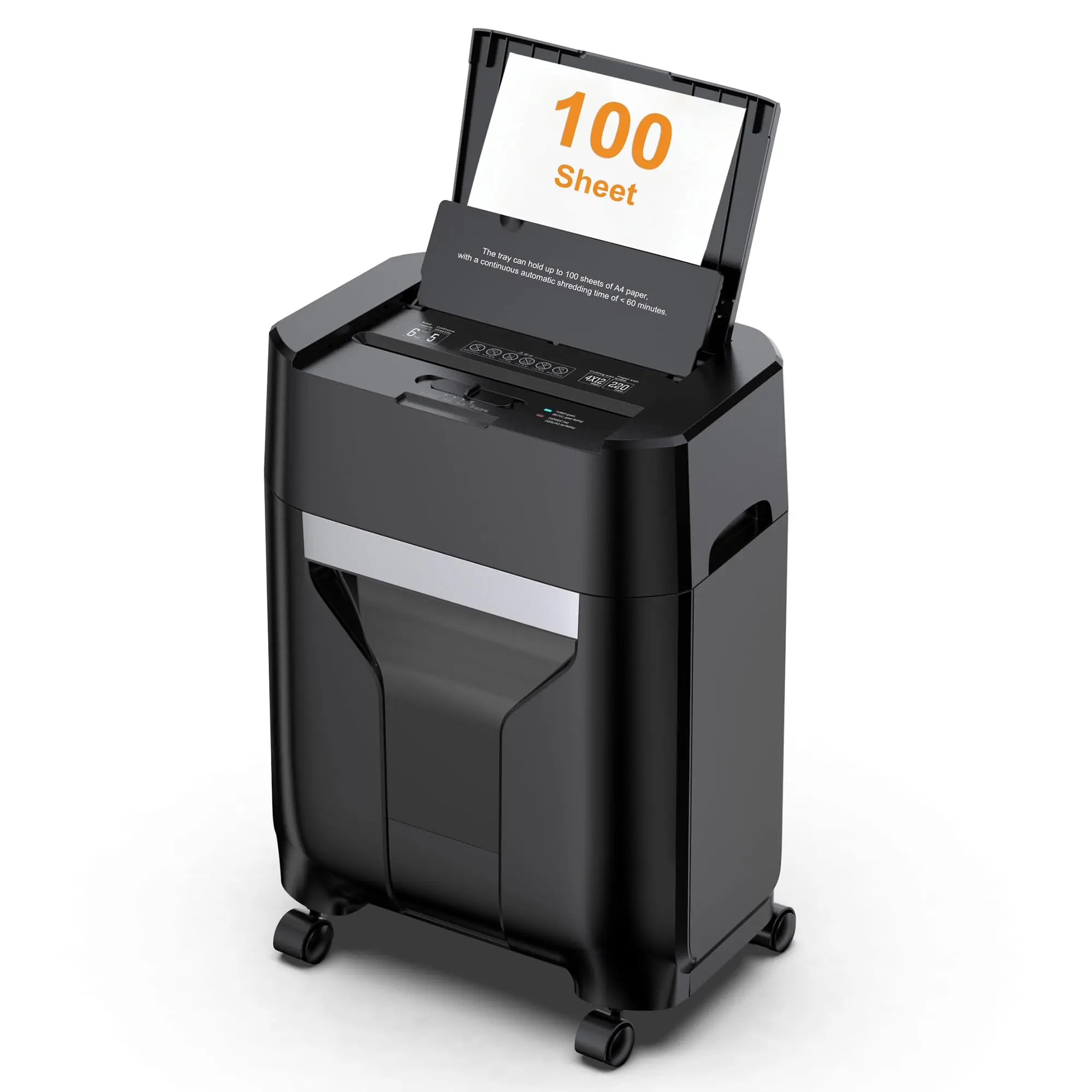 QuietLemon OL100 Automatic Cross-Cut Paper Shredder for Office Use - 100-Sheet Auto Feed, Manual Feed Option, 300-Sheet Capacity, 4.5-Gal Bin, Shreds Paper/Staples/Credit Cards, Continuous Operation, Extremely Quiet <63db, 13.86x9.06x19.09in, 15.21lbs, 13