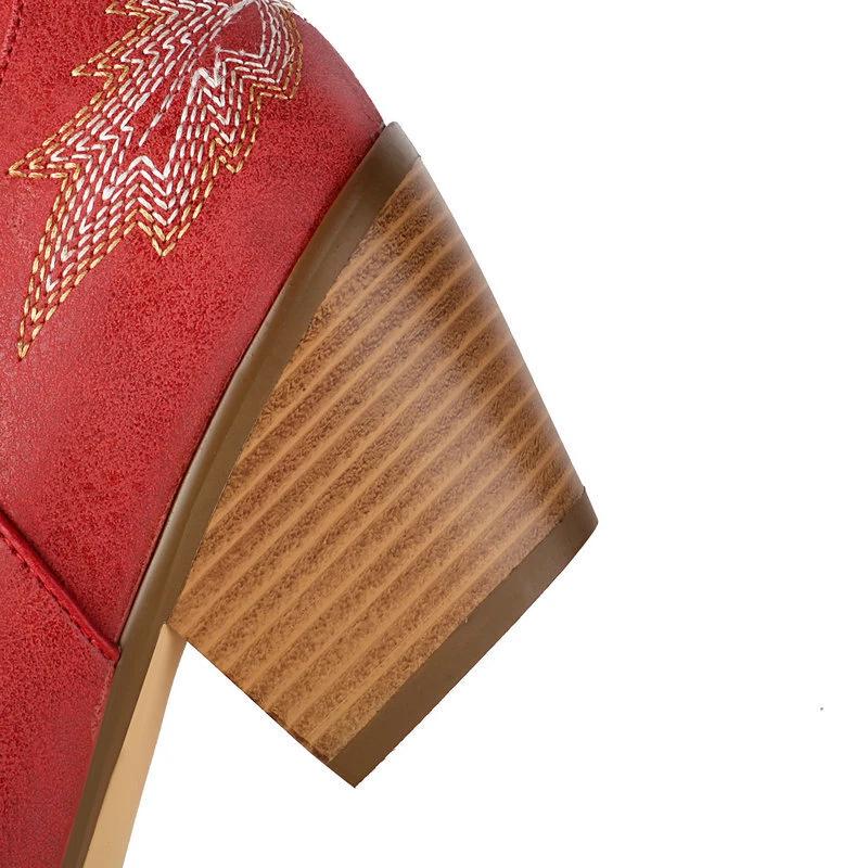 Women Embroidered Western Cowboy Boots Vintage Floral Stitching Over The Knee Boots Pointed Toe Chunky Heel Fashion Riding Boots