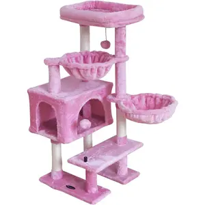 Cat Tree Cat Tower Condo with Sisal Scratching Post for Indoor Cats Cat Tree Cat Furniture with Hammock Perch and Kitten Ball Toys, Multi-Level Pet Activity Center Pink