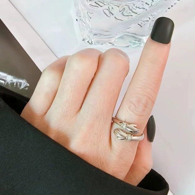 2PCS Adjustable Hug Rings Inspirational Stainless Steel Engraved With Always With You Message for Women Jewelry Gift for Her Birthday ChristmasWomen Daughter Hand Ring Jewelry for Birthday Gifts Holiday Gift for Women Teens