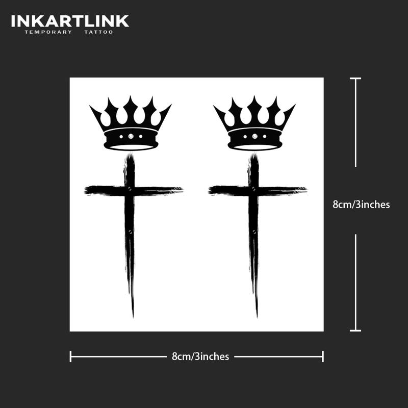INKARTLINK Tattoo Tech Cross Series Crown Temporary Tattoos 2 Sheets Semi-Permanent Waterproof Realistic Look for Men and Women Ideal for Swimming Party - Temporarytattoo